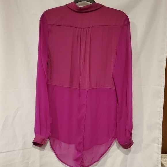 Free People Fushia Sheer Half & Half Blouse - Picture 8 of 8